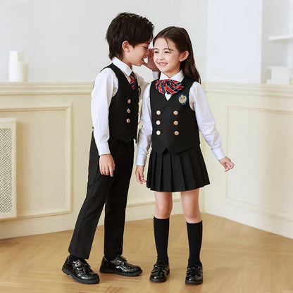 5 Pcs British Style College Kindergarten School Uniform JK Outfits Kid Shirt Pleated Skirt Suit Chorus Performance Costume Dress