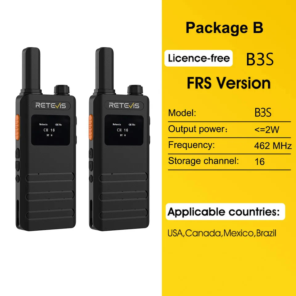 Retevis B63S（3nd Gen RT622) Walkie Talkie 2 Pcs with LCD Screen Ultra-thin Walkie-talkie License-free Type C for Camping Hiking