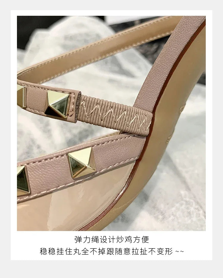 Heeled Sandals Summer Luxury Brand Rivets Women Slippers Fashion Leather Slingbacks Heels Slippers Designer Party Prom Shoes