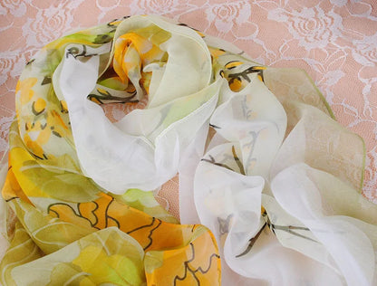 Elegant Beautiful Gradient Peony Chiffon Georgette Bandana Scarf Women Foulard Summer Beach Sunscreen Thin Hijab