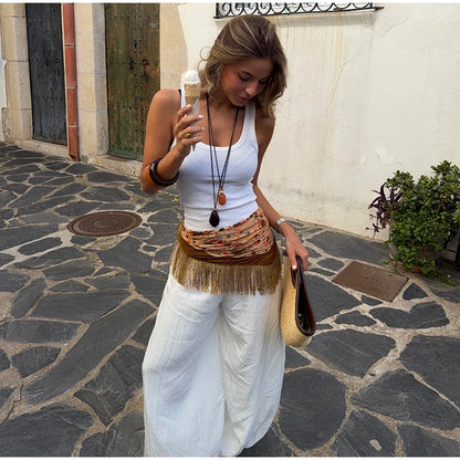 Fashion Vintage Printed Tassel Square Scarf Women Fringe Patchwork Shawl Waist Seal Accessories 2026 Spring Summer Street Shawls