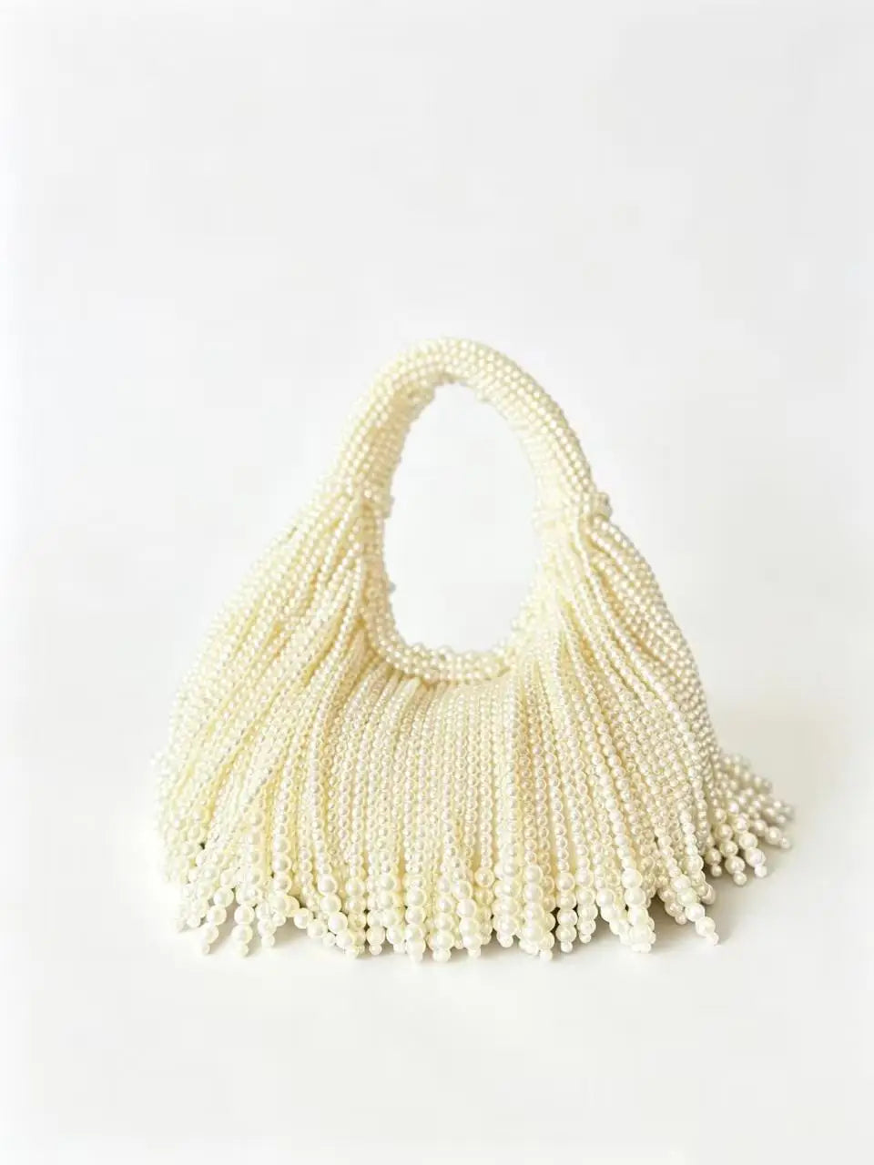 Luxury Handmade Faux Pearl Beaded Evening Clutch, Vintage Fringe Detail Shoulder Bag, Elegant Party Wedding Handbag for Women