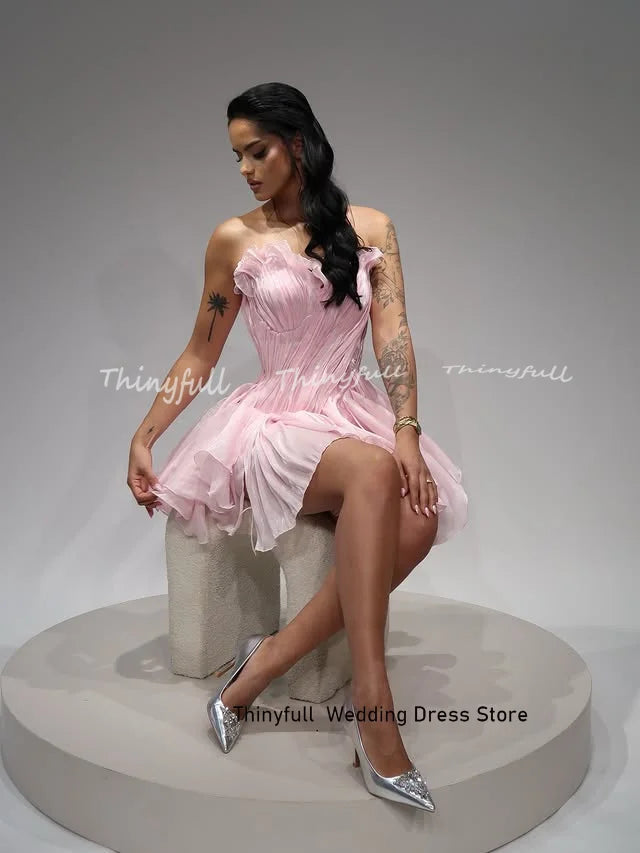 Thinyfull A-line Prom Dress 2026 Sleeveless Shiny Satin Evening Party Dress Mini Birthday Gown Robe De Soirée Customized