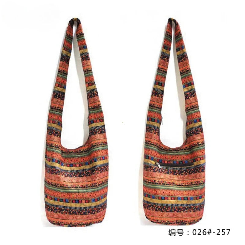 Bohemian Boho Crossbody Bag Women's Bucket Shoulder Bags Ladies Ethnic Canvas Casual Shopping Travel Messenger Bag Hippie Tote