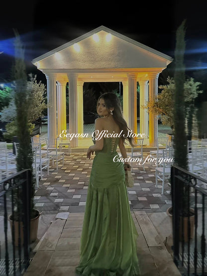 Modern Olive Green Evening Dresses Mermaid Chiffon Long Dress For Wedding Guests Corset Vestidos De Fiesta Party Customized