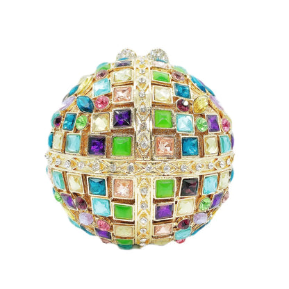 Woman Silver Crystal Stone Ball Shape Evening Bag Banquet Birthday Party Gift Lady Handbag Wedding Bridal Diamond Hollow Purse