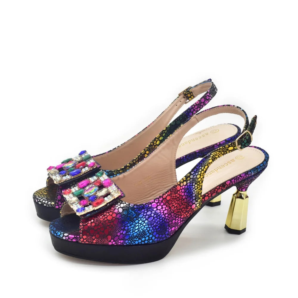 Latest Design Women Nigerian Italian Shoes and Bags Set Decorated with Rhinestone Peep Toe Shoes Sexy Wedding Party Sandals