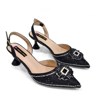 Latest Elegant Wedding Italian Diamond Design Shoes Women's African Party Shoes Crystal Shoes High School High Heels