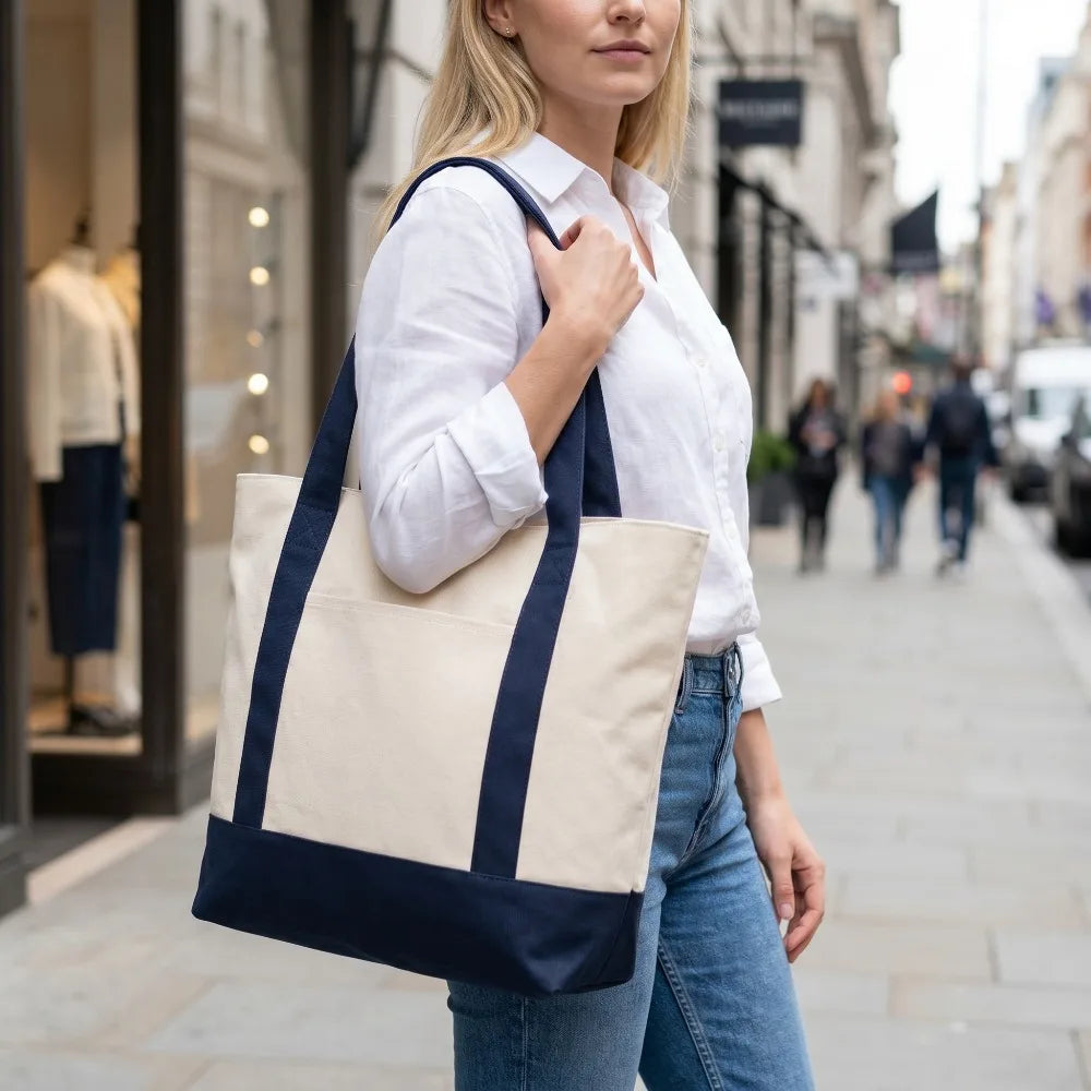 1/3/6PCS Heavy Duty Canvas Tote Bag with Front Pocket Blank DIY Reusable Grocery Shoulder Bag for Women Office School Beach