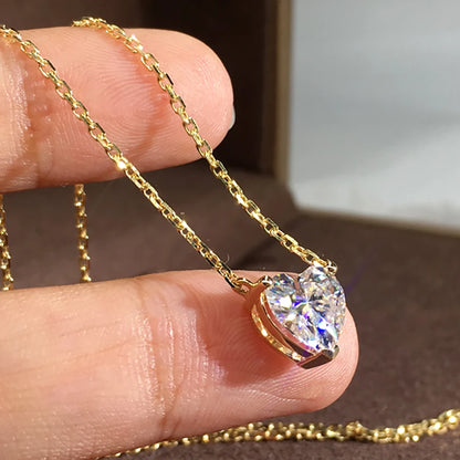 Real 14K Solid Gold Women Pendants Necklaces 1 2 3 4 5 Carat Heart Moissanite Diamond Wedding Party Pendants Necklaces