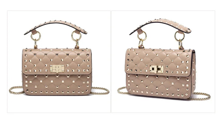 2026 New Fashion Women Sheepskin Leather Rivet Handbags Chain Bag Designer Shoulder Bags Luxury Woman Messenger Bags