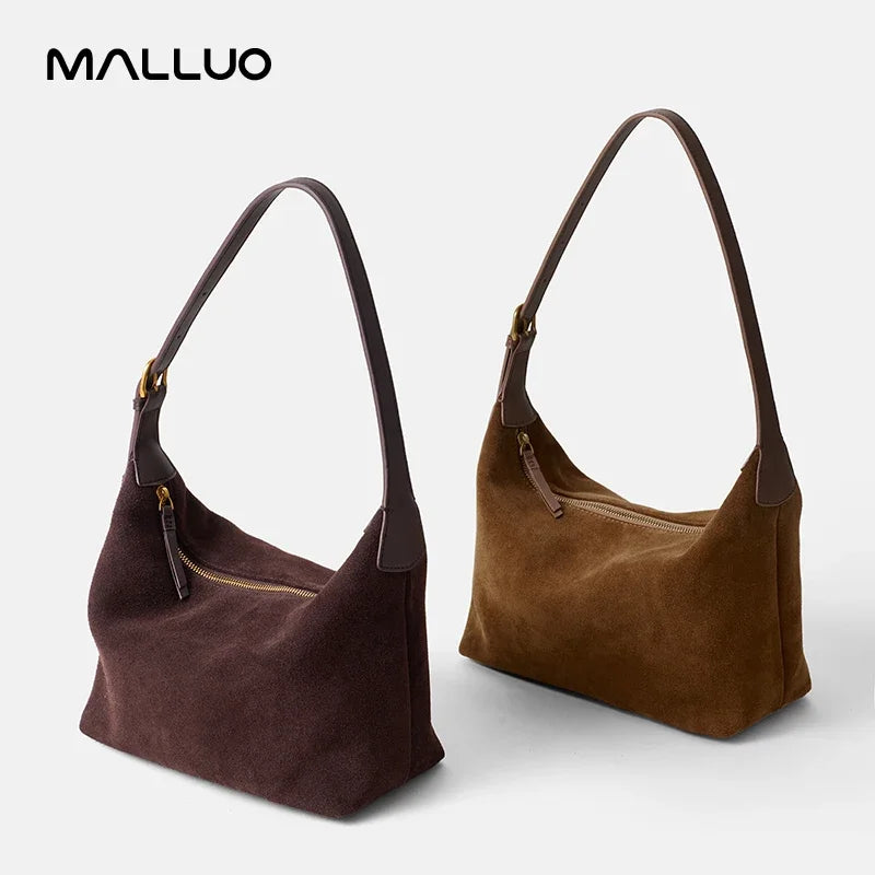Winter Women's Natural Suede Leather Crossbody Bag Female Casual Versatile Shoulder Handbag Ladies Classic Cowhide Underarm Bags