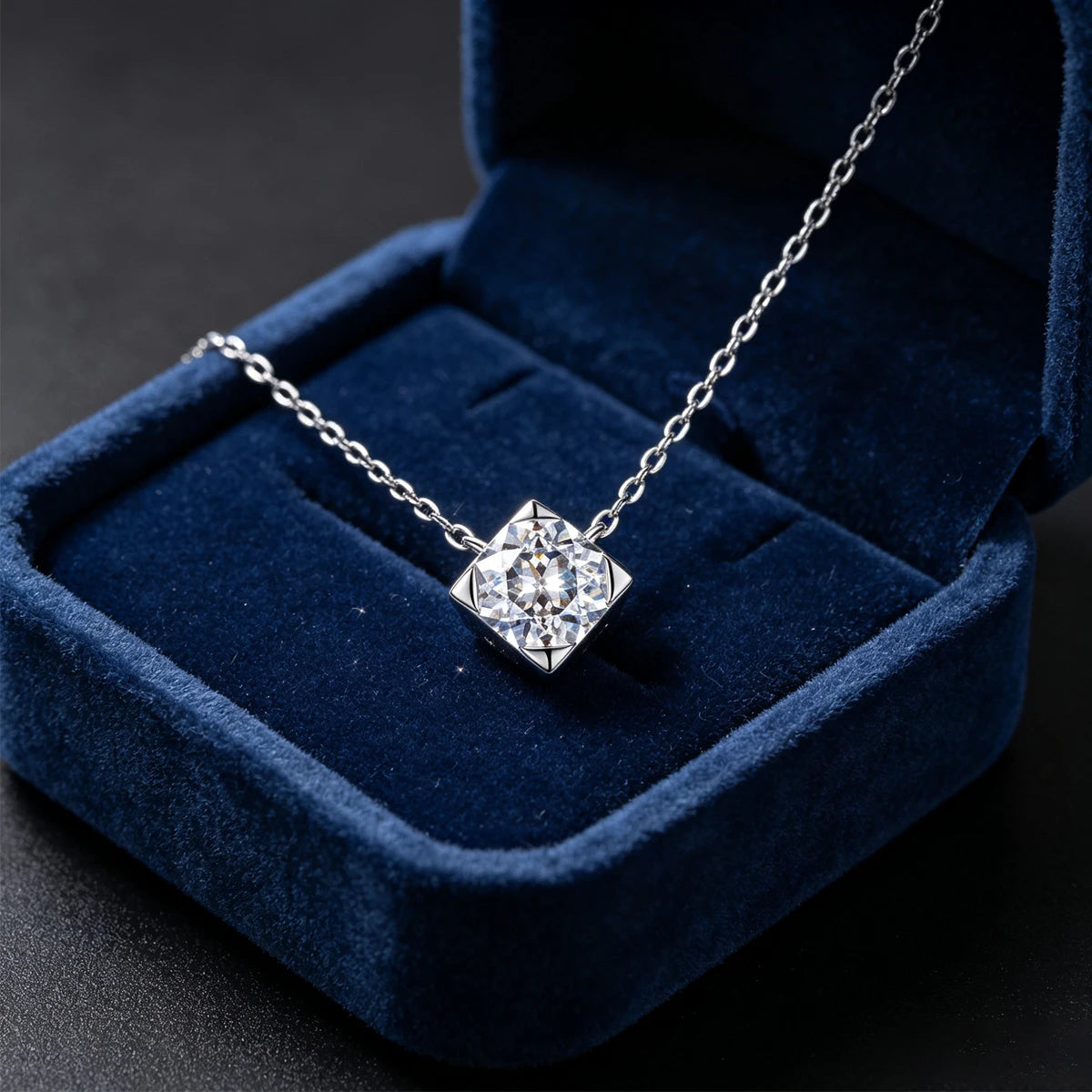 925 Sterling Silver Moissanite Pendant Necklace Spark Fine Jewelry For Women Birthday Present Daily Wear Banquet Simple Elegant Neck Ornament Luxury Cushion‑Cut Four‑Prong Setting Bright Thin Silver Chain Sparkling Gem Fe