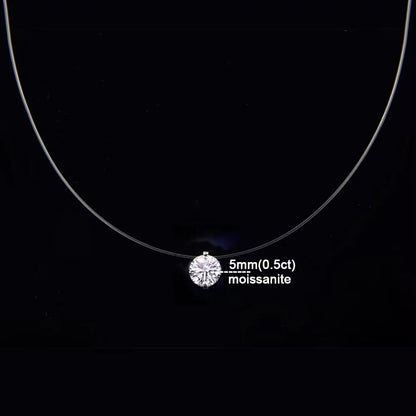 IGOTOS 0.5-5CT Moissanite Pendant Necklace Women  Certified 925 Sterling Silver Transparent Fishing Line Choker Chain Jewelry