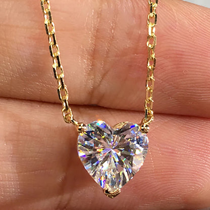 Real 14K Solid Gold Women Pendants Necklaces 1 2 3 4 5 Carat Heart Moissanite Diamond Wedding Party Pendants Necklaces