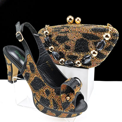 Nigerian Fashion Design Girly Style Party Shoes And Bag Sexy High Heels And Full Diamond Dual Purpose Mini Bag Women's Shoes