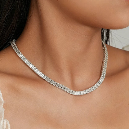Emerald Cut All Moissanite Tennis Necklace For Women S925 Silver Lab Diamond Choker Hypoallergenic Unisex Fine Jewelry for Party