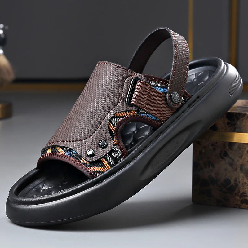 Men's Outdoor Two-Way Wear Slippers Summer Comfortable Slides Anti-Slip Soft-Soled Sandals Casual Breathable Male Beach Shoes