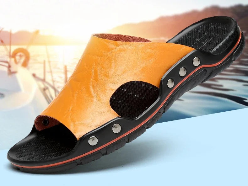 Men Summer Slippers Breathable Luxury Sandals Shoes Beach Classics Leather Mens Slippers Outdoor Flip Flop Indoor Slides Man