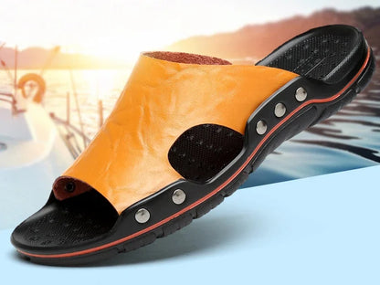 Men Summer Slippers Breathable Luxury Sandals Shoes Beach Classics Leather Mens Slippers Outdoor Flip Flop Indoor Slides Man
