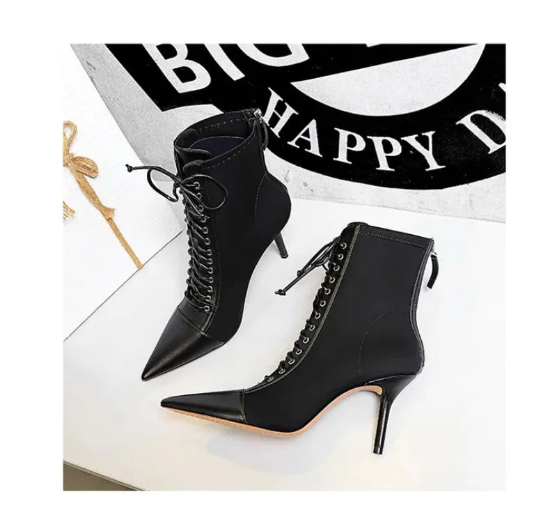 Women's Ankle Boots Sexy Pointed Tip High Heels for Woman Fashion Self Cultivation High Heeled Boots Designer Shoes Botas Mujer