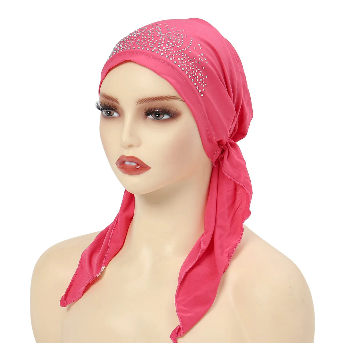 Fashion Muslim Headscarf Hat for Women Thin Summer Inner Hijab Caps Solid Color Diamond Turban Bonnet India Headwrap