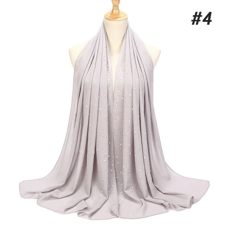 180*70CM New Plain Diamond Beads Bubble Chiffon Instant Hijab Shawls Solid Thick Head Wraps Foulard Sjaal Muslim Bonnet Cachecol