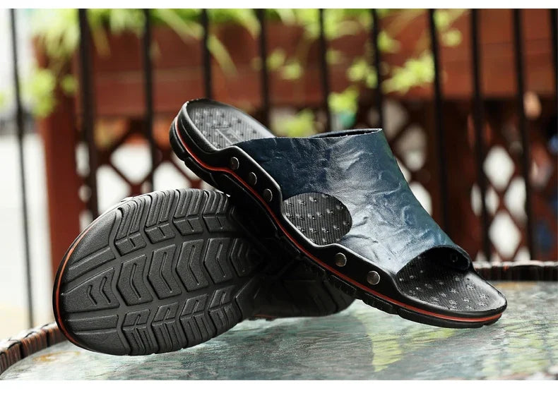 Men Summer Slippers Breathable Luxury Sandals Shoes Beach Classics Leather Mens Slippers Outdoor Flip Flop Indoor Slides Man