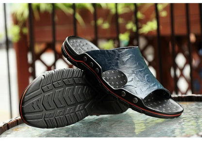 Men Summer Slippers Breathable Luxury Sandals Shoes Beach Classics Leather Mens Slippers Outdoor Flip Flop Indoor Slides Man