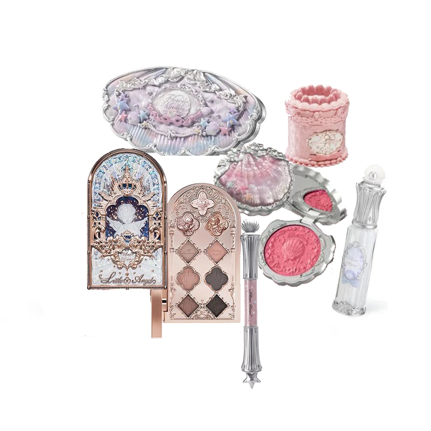 Flowerknows Gift Box Makeup Set Little Angel Full Box Lip Glaze Blusher Shell Jewelry Flower Know Birthday Gift Kit