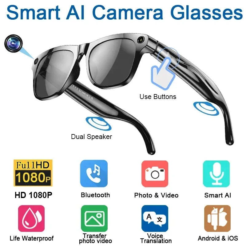 8K AI Smart Glasses With 100MP Camera Chat GPT Touch Sport Sunglasses Bluetooth Call Video Music Player ForMen Women