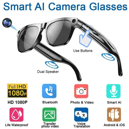 8K AI Smart Glasses With 100MP Camera Chat GPT Touch Sport Sunglasses Bluetooth Call Video Music Player ForMen Women