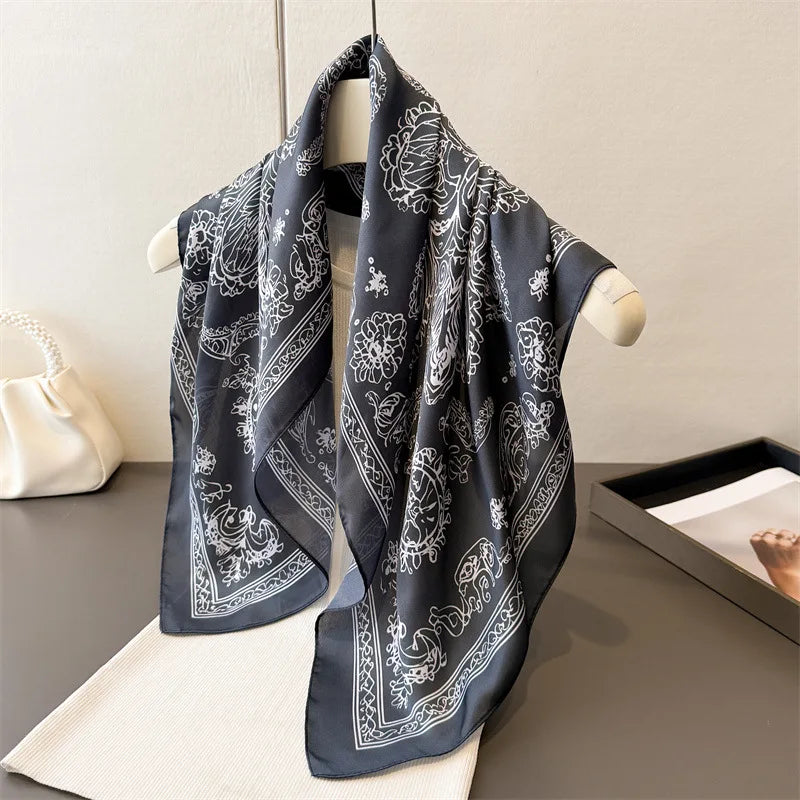 2025 New Paisley Print Silk Scarf for Women Square Hijab Soft Neck Tie Female Fashion Decoration Silk Headscarf 70*70cm Kerchief