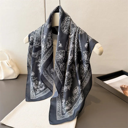 2025 New Paisley Print Silk Scarf for Women Square Hijab Soft Neck Tie Female Fashion Decoration Silk Headscarf 70*70cm Kerchief