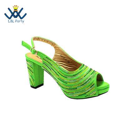 2023 Classics Peep Toe Lemon Green Color Hot Sale Sandals High Quality Women Shoes and Bag Set with Platform for Brithday Party