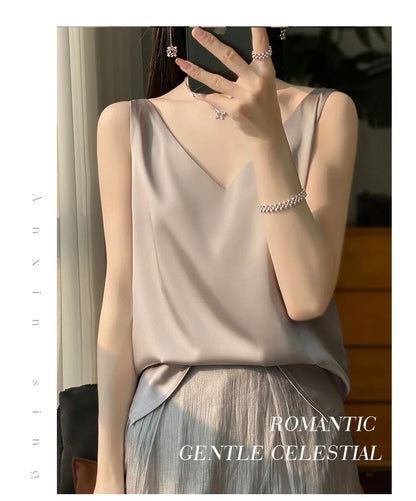 New Lce Silk Satin Camisole Women's Spring/Summer Solid Color Sleeveless Sexy Comfortable Silk Underwear Vest RW-D09