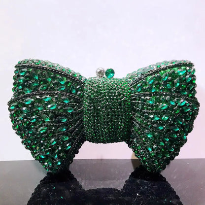 Newest Rhinestone Green/Black Clutch Purse Bow Luxury Diamond Women Red Evening Clutches Bags Wedding Bridal Bag Stones Handbags