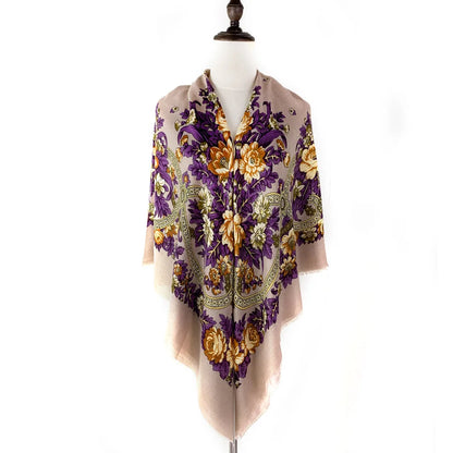 130×130cm Women's Shawl Scarves Thin Luxury Russian National Square Scarf Floral Print Breathable Ethnic Shawl Bandana Summer
