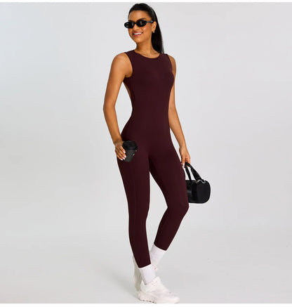 Summer Women Sleeveless Back Hollow Jumpsuit Fitness Sport Bodysuit Yoga Clothing Female Breathable Gym Overalls Workout Clothes