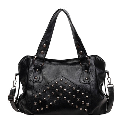 Rivet Punk Large Capacity Handbags Top Quality Sturdy Soft Leather Casual Tote Bag Shoulder Crossbody Bags Daily Commute Travel