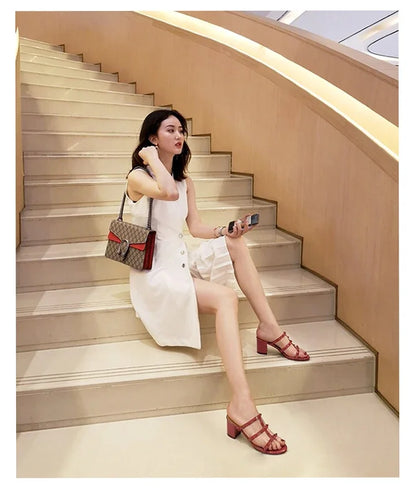 Women's Sandals Gladiator Summer With Heels Real Leather Rivets Luxury Brand High-heeled slippers Designer Silver Ladies Shoes