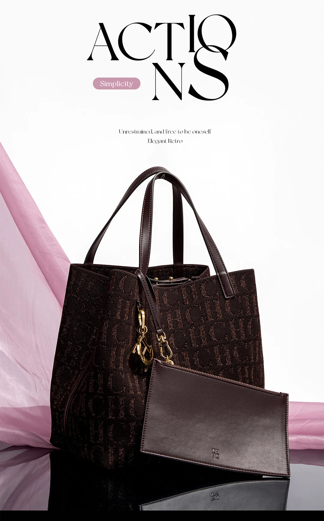 CH Women's Shoulder Bag Simple Solid Color Gold Letter Printed Design Women's Large Capacity Daily Commuter Bag Women's Handbag