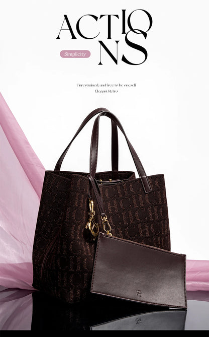 CH Women's Shoulder Bag Simple Solid Color Gold Letter Printed Design Women's Large Capacity Daily Commuter Bag Women's Handbag
