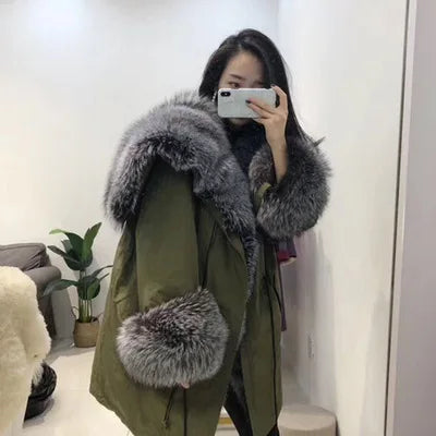 2024 New Warm Waterproof Long Parka Winter Jacket Women Real Fur Coat Natural Fox Fur Collar Hood Warm Streetwear Detachable