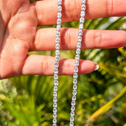 BXINY East West Oval Cut Moissanite Tennis Necklace S925 Silver 0.3-1.5CT Diamond Choker for Women Men Wedding Gift Fine Jewelry