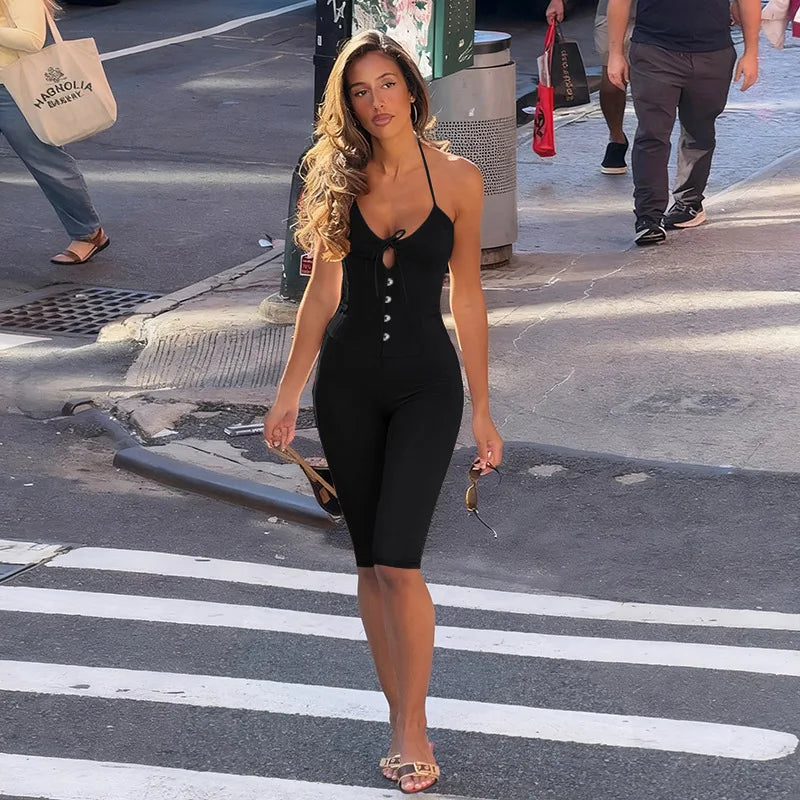 Women'S Spring Summer New Solid Slim Backless V-Neck Sexy Sports Comfortable Slim Thin Jumpsuit 2026 Skinny Bodycon Jumpsuits