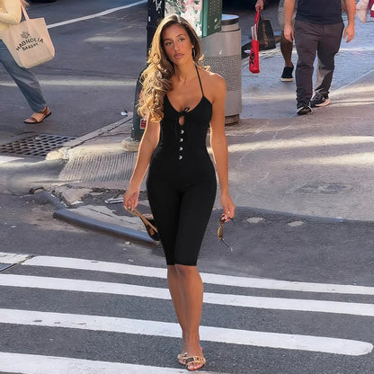 Women'S Spring Summer New Solid Slim Backless V-Neck Sexy Sports Comfortable Slim Thin Jumpsuit 2026 Skinny Bodycon Jumpsuits