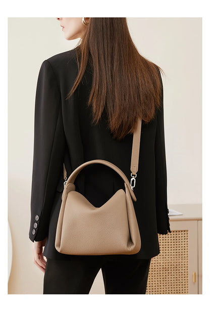 Burminsa Cowhide Genuine Leather Tote Shoulder Bags For Women 2026 Luxury Designer Crossbody Purses Bucket Work Ladies Handbags