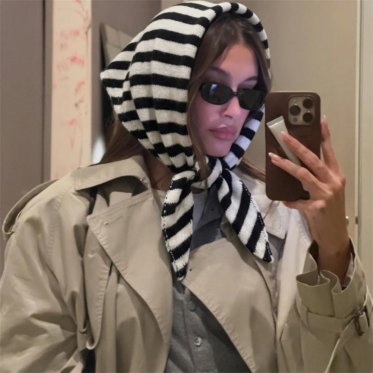 Versatile Striped Knitted Triangle Shawl Scarf Women Winter Warm Neck Wrap Casual Layering Scarves for Daily Street Accessory