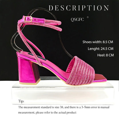 Stylish And Special Olive Bright Bag Match Women's Sandals Set With Big Diamond Tassels And Long And Short Double Chains